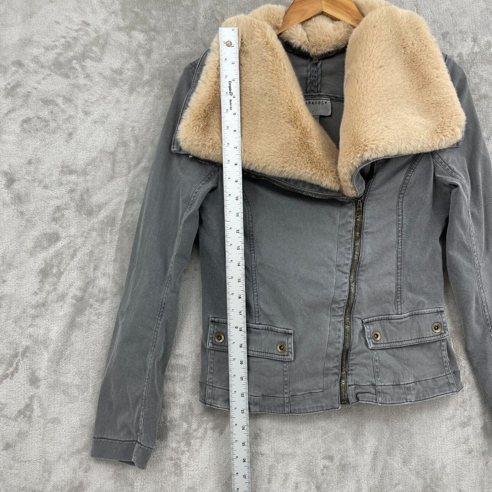 Anthroplogie Marrakech Faux Fur Collar Aviator Moto Jacket Coat Gray - Picture 12 of 14